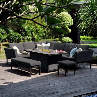 Product photograph of Maze Lounge Outdoor Pulse Charcoal Fabric Rectangular Corner Dining Set With Fire Pit Table from Choice Furniture Superstore