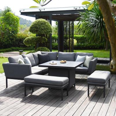 Product photograph of Maze Lounge Outdoor Pulse Flanelle Fabric Square Corner Dining Set With Fire Pit Table from Choice Furniture Superstore