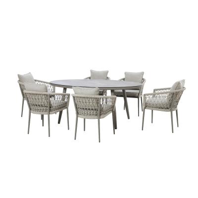 Maze Monaco Cool Linen 6 Seater Oval Lazy Susan Garden Dining Set