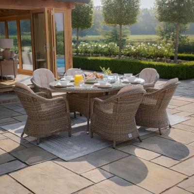 Maze Winchester Brown Rattan 6 Seater Oval Garden Lazy Susan Dining Set With Heritage Chairs