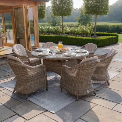 Maze Winchester Brown Rattan 6 Seater Round Garden Lazy Suzan Dining Set With Heritage Chairs