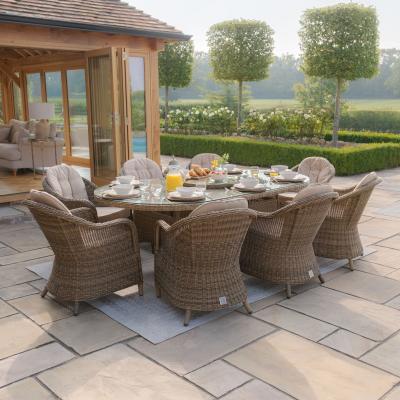 Maze Winchester Brown Rattan 8 Seater Oval Garden Lazy Susan Dining Set With Heritage Chairs