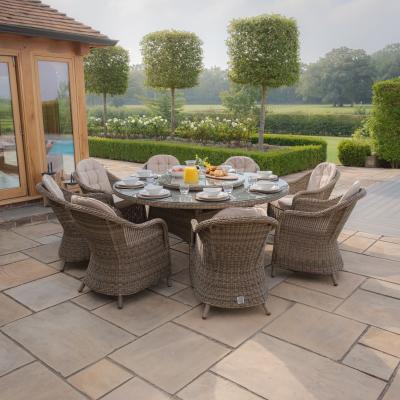 Maze Winchester Brown Rattan 8 Seater Round Garden Lazy Susan Dining Set With Heritage Chairs