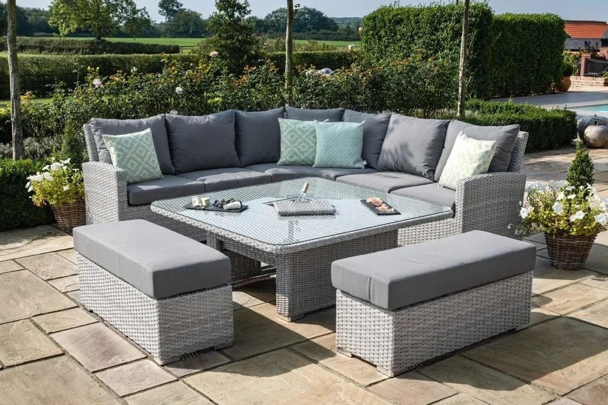 Maze Ascot Deluxe Rattan Corner Dining Set with Rising Table, Ice