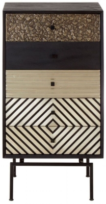 Product photograph of Enlow Black Mango Wood 5 Drawer Cabinet from Choice Furniture Superstore