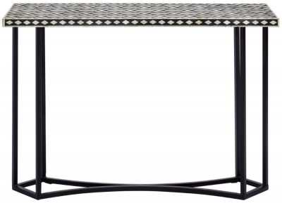 Product photograph of Enlow Black Bone Inlay Sheesham Console Table from Choice Furniture Superstore