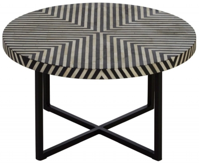Product photograph of Enlow Sheesham Black Bone Inlay Cross Base Coffee Table from Choice Furniture Superstore