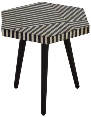 Product photograph of Enlow Acacia Black Bone Inlay Hexagonal Side Table from Choice Furniture Superstore