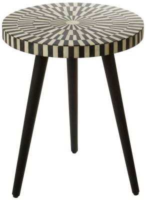 Product photograph of Enlow Sheesham Black Bone Inlay Round Side Table from Choice Furniture Superstore