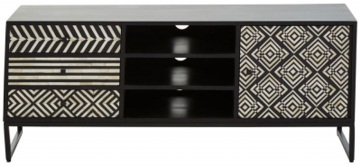 Product photograph of Enlow Black Bone Inlay Acacia Tv Cabinet from Choice Furniture Superstore