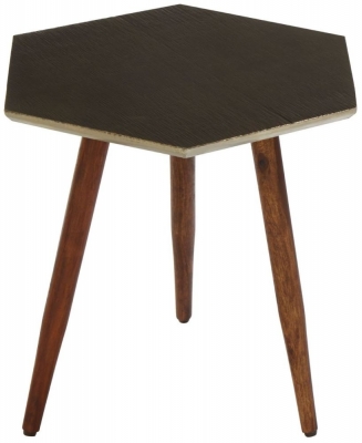 Product photograph of Enlow Sheesham Wood Hexagonal Side Table from Choice Furniture Superstore