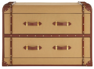 Product photograph of Rosalia 2 Drawer Canvas Cabinet With Leather Trim from Choice Furniture Superstore