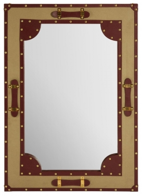 Product photograph of Rosalia Canvas Wall Mirror With Leather Trim from Choice Furniture Superstore