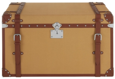 Product photograph of Rosalia Large Canvas Storage Trunk With Leather Trim from Choice Furniture Superstore