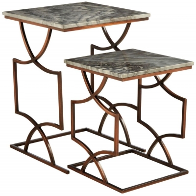 Product photograph of Bridgton Grey Marble 2 Tier Tables With Bronze Metal Base from Choice Furniture Superstore