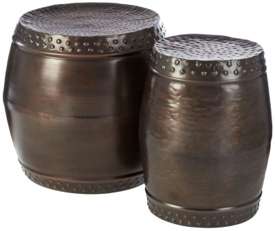 Product photograph of Bridgton Set Of 2 Rustic Brown Drum Side Tables from Choice Furniture Superstore