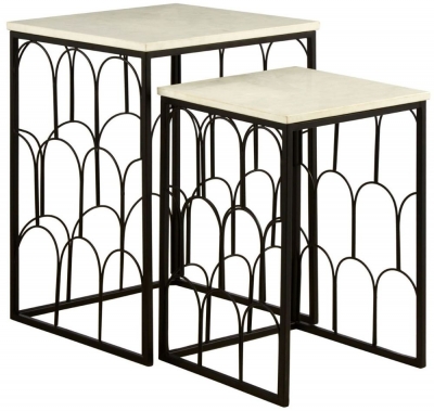 Product photograph of Bridgton White Marble Top Set Of 2 Tables With Black Metal Base from Choice Furniture Superstore