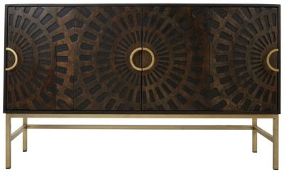 Product photograph of Tribbey Brown Mango Wood 4 Door Sideboard from Choice Furniture Superstore