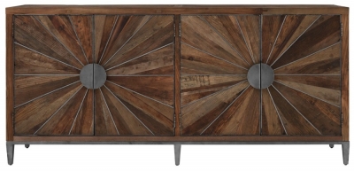 Product photograph of Villisca Natural Wood Industrial 4 Door Sideboard from Choice Furniture Superstore