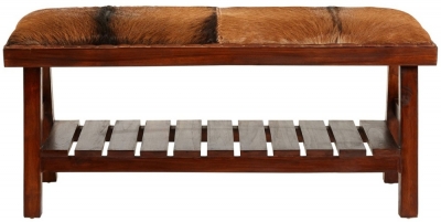 Product photograph of Arroyo Brown Goat Hide Bench from Choice Furniture Superstore