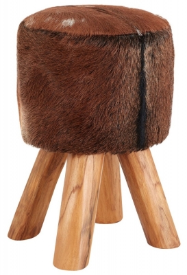 Product photograph of Arroyo Brown Goat Hide Round Stool from Choice Furniture Superstore