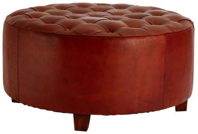 Product photograph of Arroyo Genuine Antique Brown Leather Buttoned Stool from Choice Furniture Superstore
