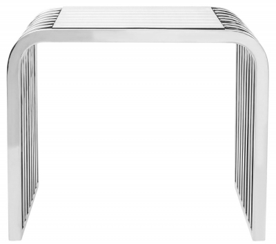 Product photograph of Emporia Glass And Chrome Slatted Curved End Table from Choice Furniture Superstore