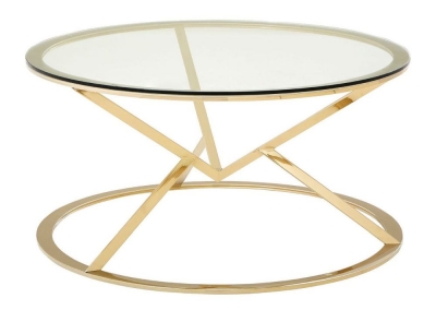 Product photograph of Kelley Glass Top And Champagne Gold Corseted Round Coffee Table from Choice Furniture Superstore