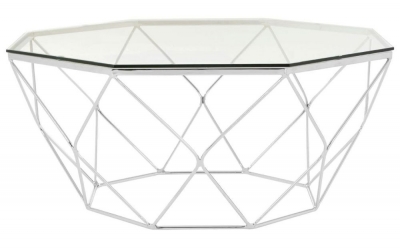 Product photograph of Kelley Glass Top And Chrome Octagonal Coffee Table from Choice Furniture Superstore