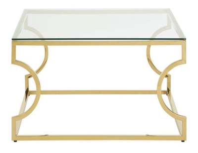 Product photograph of Kelley Glass Coffee Table With Gold Curved Base from Choice Furniture Superstore