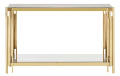 Product photograph of Kelley Glass Top And Gold Linear Console Table from Choice Furniture Superstore