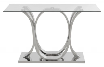 Product photograph of Kelley Glass Top And Silver Curved Base Console Table from Choice Furniture Superstore