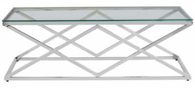 Product photograph of Kelley Glass Top And Silver Inverted Prism Base Coffee Table from Choice Furniture Superstore
