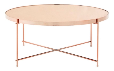 Product photograph of Kelley Pink Glass Top And Rose Gold Round Coffee Table from Choice Furniture Superstore