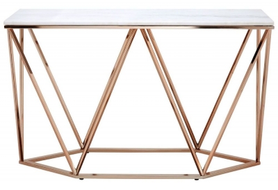Product photograph of Kelley White Faux Marble Top And Champagne Gold Console Table from Choice Furniture Superstore