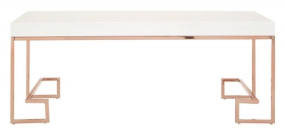 Product photograph of Kelley White High Gloss Top And Rose Gold Angled Legs Coffee Table from Choice Furniture Superstore