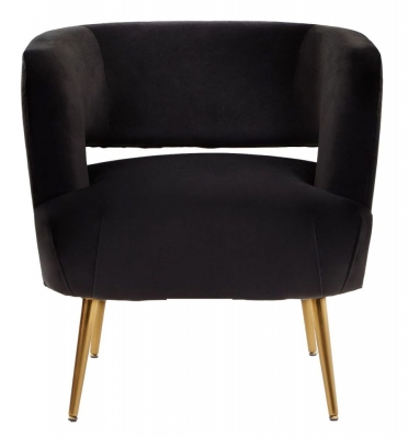 Product photograph of Roxana Black Accent Chair Velvet Fabric Upholstered With Gold Metal Legs from Choice Furniture Superstore