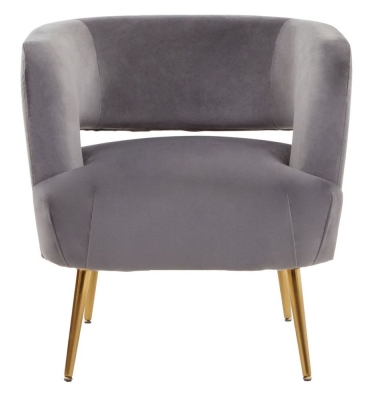 Roxana Grey Velvet Fabric Accent Chair With Metal Legs