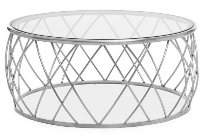 Product photograph of Artesia Clear Glass Top Round Coffee Table With Chrome Base from Choice Furniture Superstore