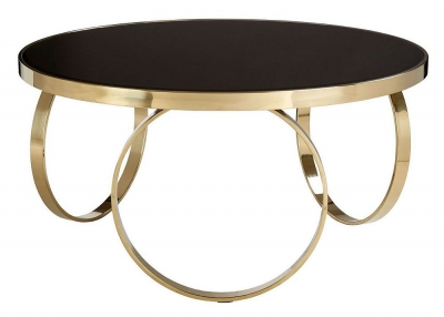 Product photograph of Rewey Black Glass Top Large Round Coffee Table With Ring Gold Base from Choice Furniture Superstore