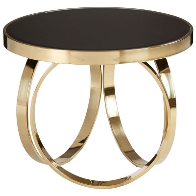 Product photograph of Rewey Black Glass Top Round Coffee Table With Ring Gold Base from Choice Furniture Superstore
