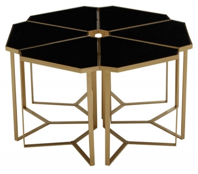 Product photograph of Jordan Black Glass Top Table Set With Gold Frame Set Of 6 from Choice Furniture Superstore
