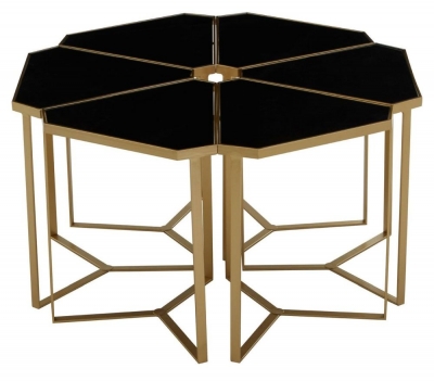 Product photograph of Jordan 6 Peices Black Glass Flower Table Set from Choice Furniture Superstore
