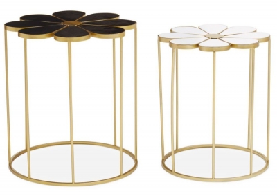 Product photograph of Jordan Black And White Petal Flower Shape Side Table With Gold Frame Set Of 2 from Choice Furniture Superstore