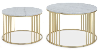 Product photograph of Jordan White Marble Top Round Side Tables With Gold Frame Set Of 2 from Choice Furniture Superstore