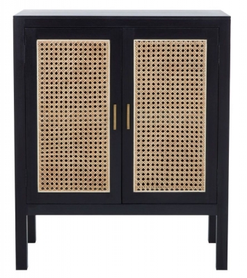 Product photograph of Achille Black Compact Sideboard 75cm W With 2 Rattan Doors from Choice Furniture Superstore