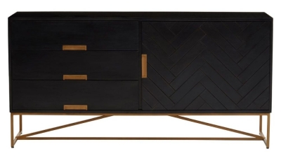 Product photograph of Jonesburg Black Mango Wood Medium Sideboard 150cm W With 1 Door And 3 Drawers from Choice Furniture Superstore