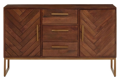 Product photograph of Ridge Brown Mango Wood Herringbone Medium Sideboard 120cm W With 2 Doors And 3 Drawers from Choice Furniture Superstore