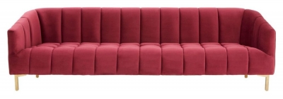Aurelia Wine 3 Seater Sofa, Velvet Fabric Upholstered with Gold Legs