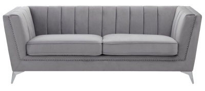 Angie Grey 3 Seater Sofa, Velvet Fabric Upholstered with Chrome Legs